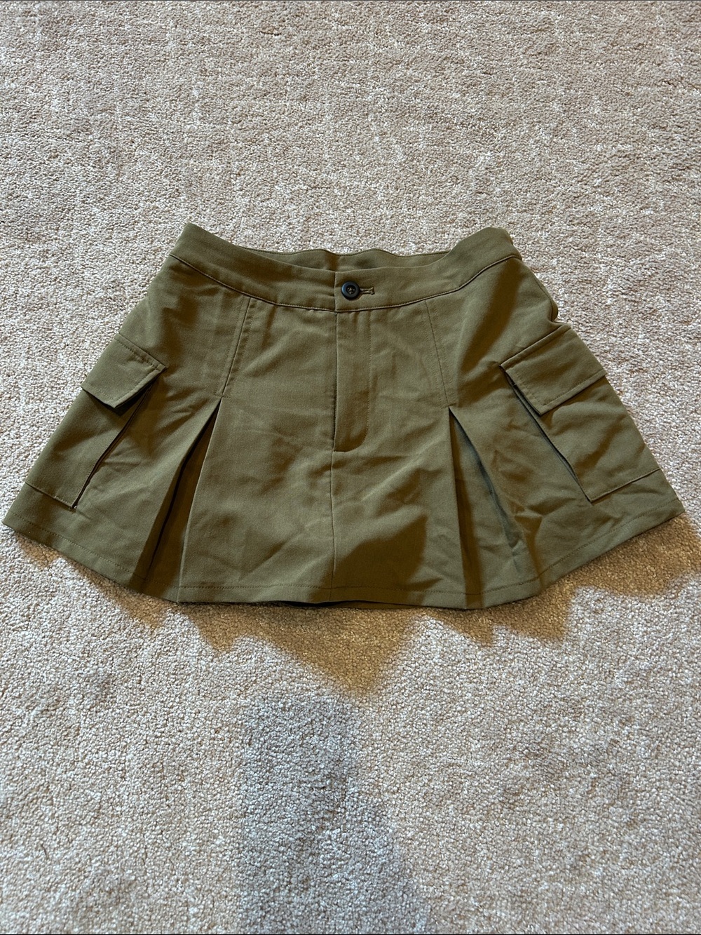Olive Green Pleated Cargo Mini Skirt